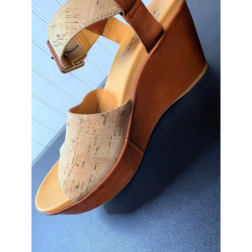 Kork-Ease Women's Myrna Cork Wedge Platform Sandals Tan Leather Ankle Strap 9 - Picture 8 of 10